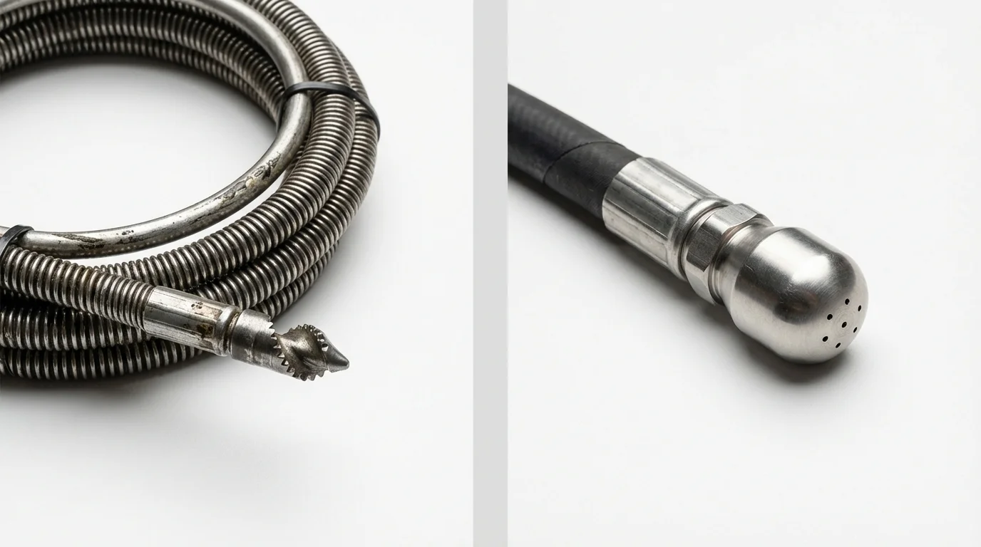 Drain snake cable and hydro jetting nozzle used for drain cleaning in Ocean Grove, NJ